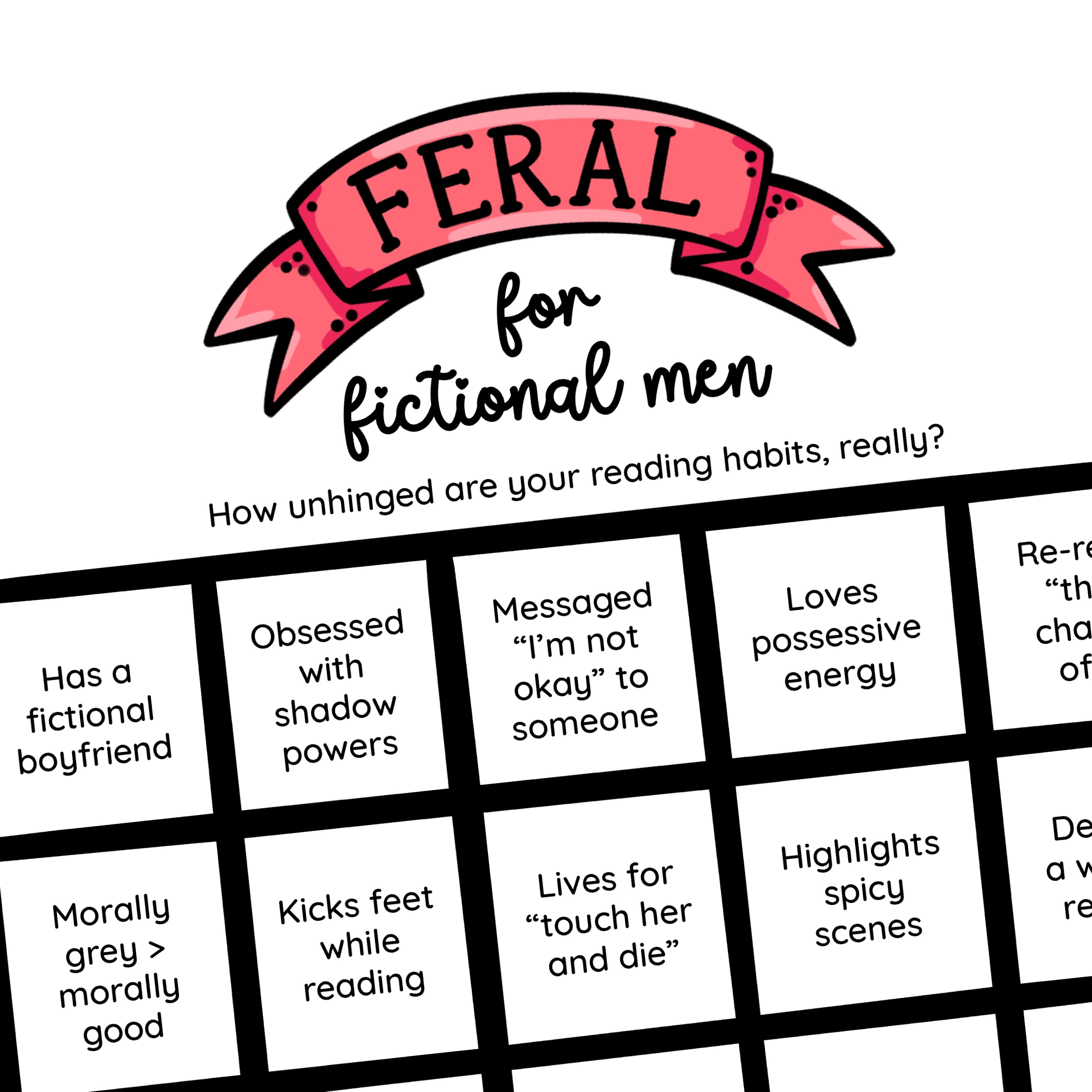 Feral for Fictional Men Bingo Card